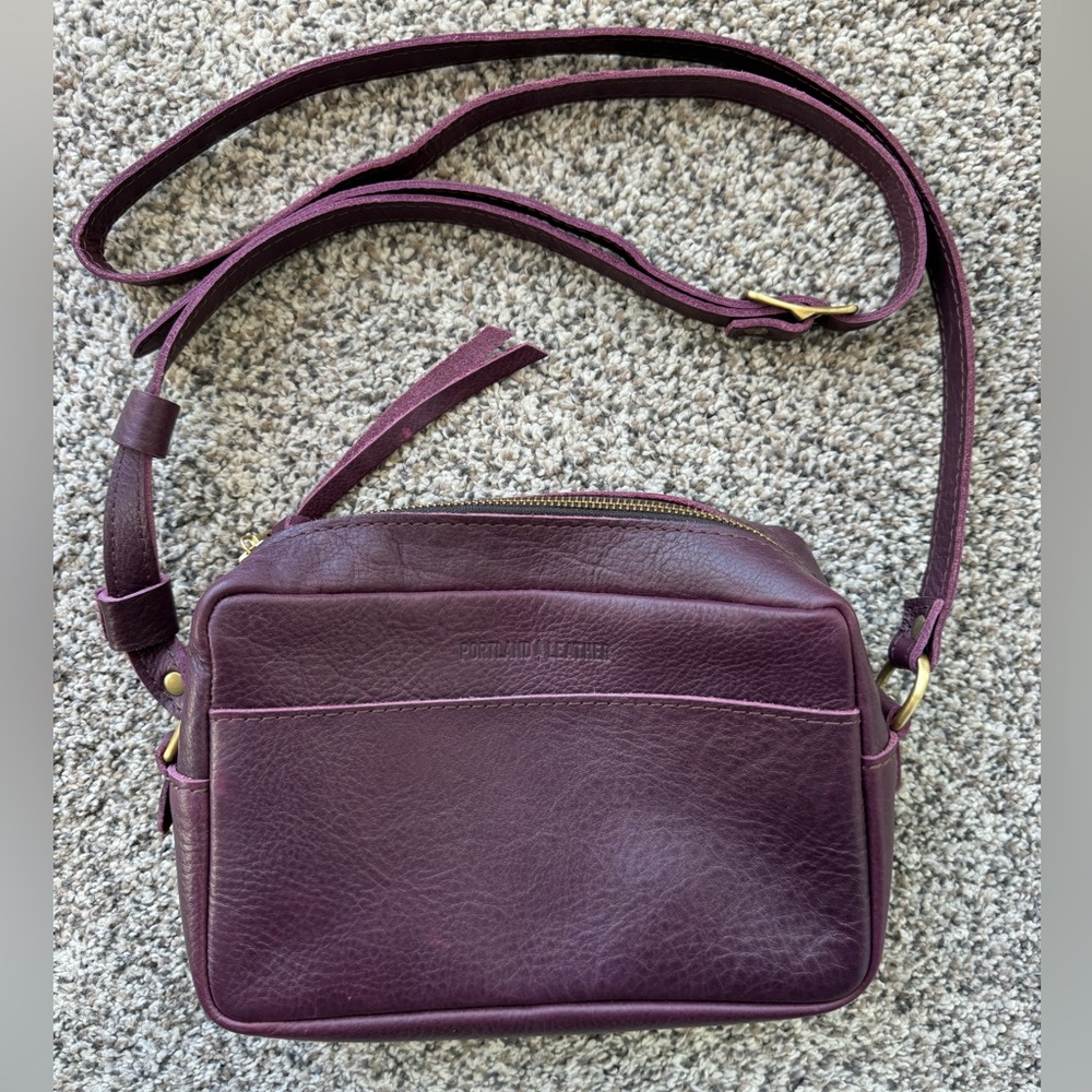 Portland Leather Plum Large Camera Bag and Adriana Pouch Purple